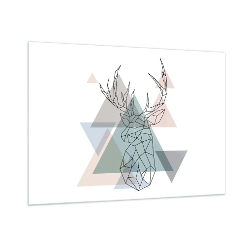 Glasbild - Bild auf glas - Geometrische Zeichnung eines Hirsches vor einem Hintergrund aus pastellfarbenen Dreiecken - 100x70cm - In einem geometrischen Wald - Moderne Wanddekoration für Wohnzimmer und Schlafzimmer ARTTOR