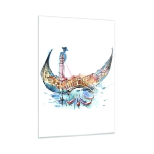 Glasbild - Bild auf glas - Aquarellpanorama von Venedig in Form einer Maske - 50x70cm - Wir segeln durch die Stadt - Moderne Wanddekoration für Wohnzimmer und Schlafzimmer ARTTOR