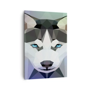 Bild auf Leinwand - Leinwandbild - Geometrischer Wolf mit ausdrucksstarken blauen Augen - 70x100cm - Die Erinnerung an den Schnee des Nordens - Moderne Wanddekoration für Wohnzimmer und Schlafzimmer ARTTOR