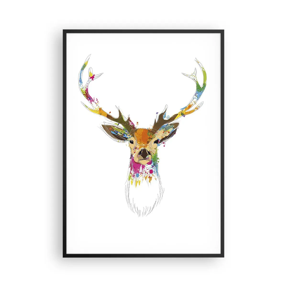 Poster in einem schwarzem Rahmen - Ein mildes Reh in Farbe getaucht - 70x100 cm