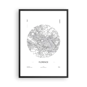 Poster in einem schwarzem Rahmen - Eine minimalistische Karte von Florenz in Schwarzweiß. - 50x70cm - Anatomie von Florenz - Moderne Wanddekoration für Wohnzimmer und Schlafzimmer ARTTOR
