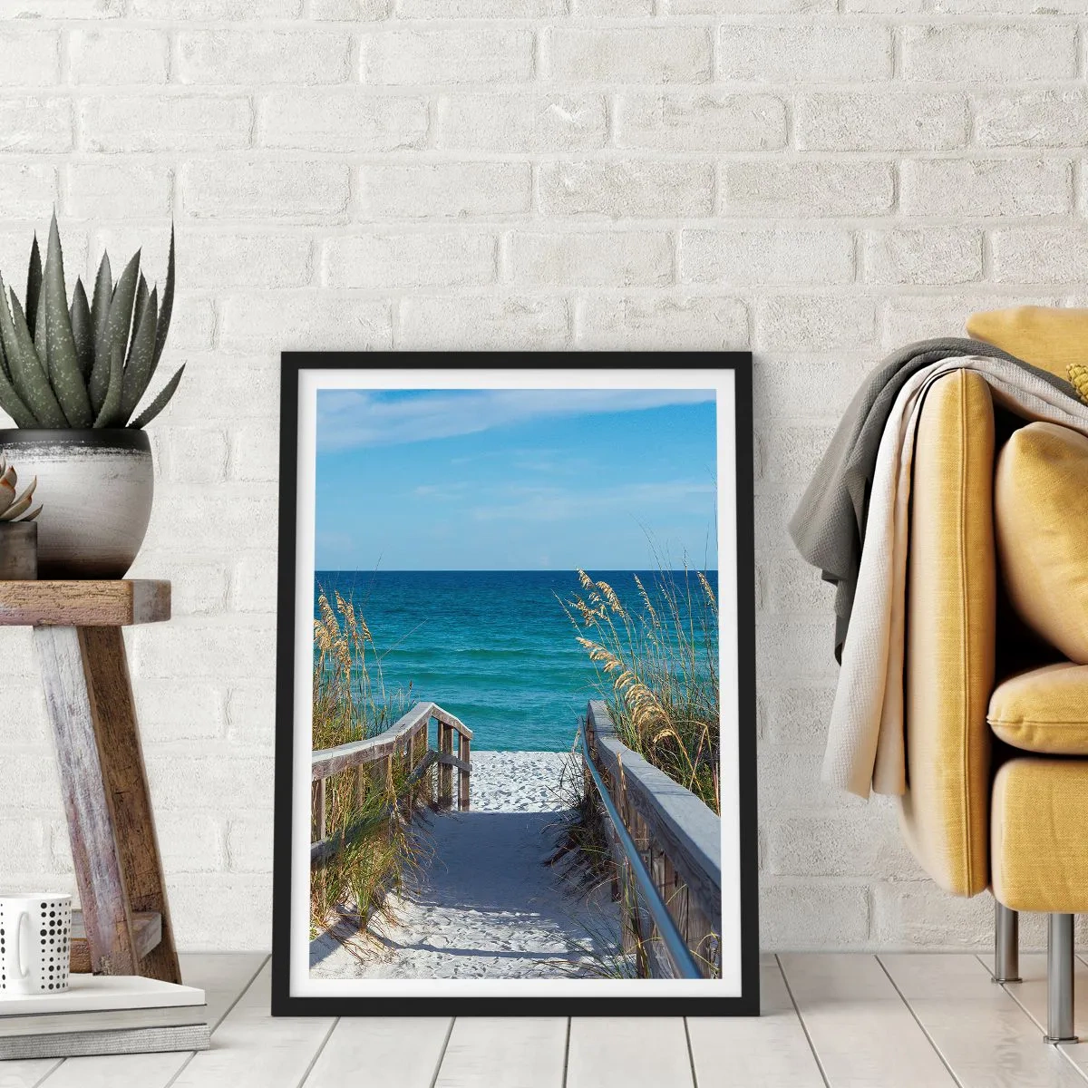 Poster in einem schwarzem Rahmen - Zugang zum Strand mit Meerblick - 50x70cm - In der Sonne, im Wind - Moderne Wanddekoration für Wohnzimmer und Schlafzimmer ARTTOR