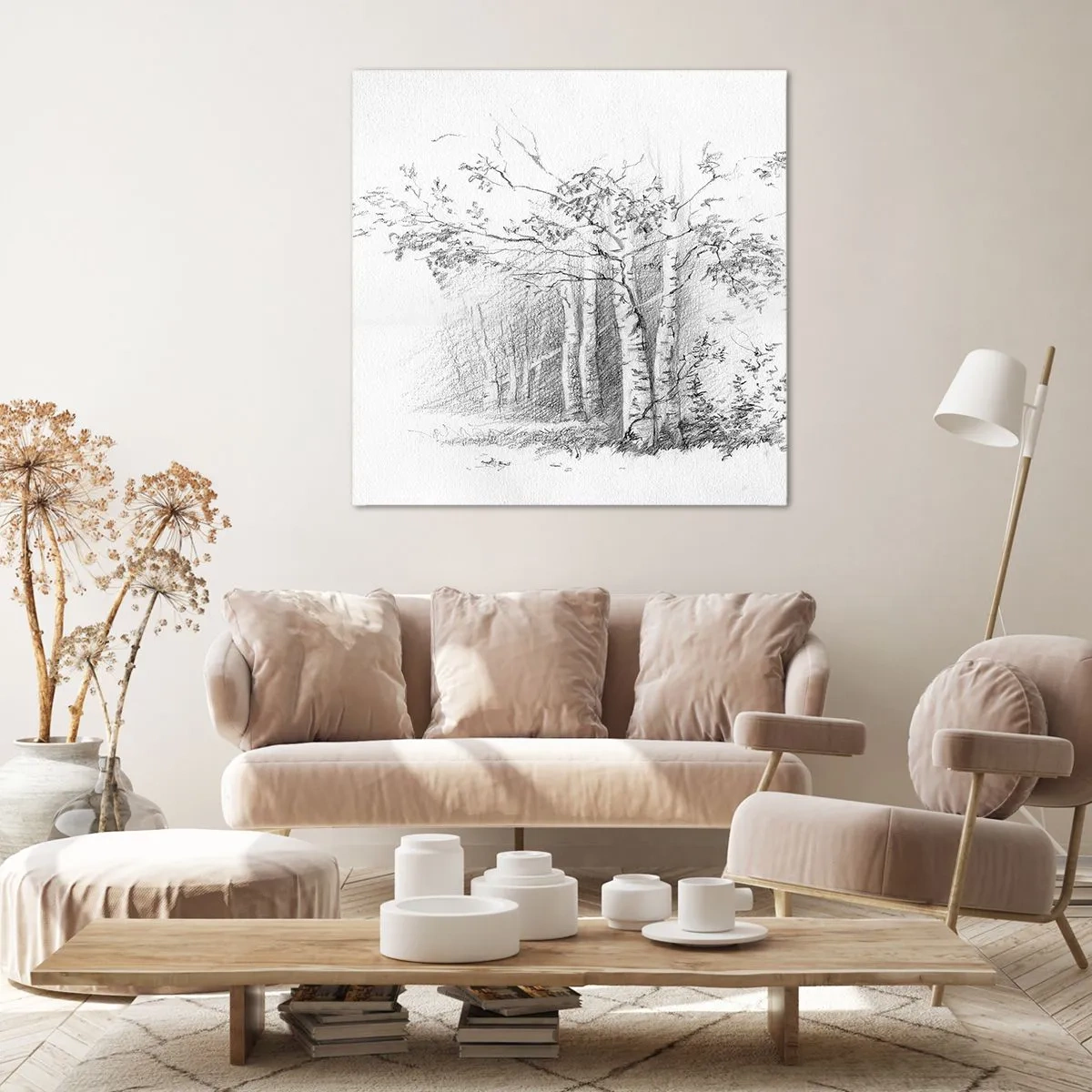 Bild auf Leinwand - Leinwandbild - Das Licht des Birkenwaldes - 50x50 cm