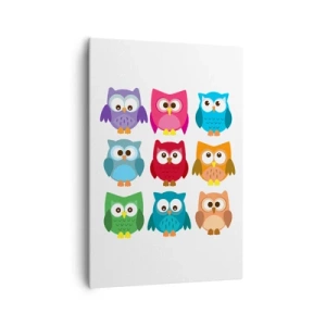 Bild auf Leinwand - Leinwandbild - Bunte Eulenillustrationen im kindlichen Stil - 70x100cm - Es macht Spaß, anders zu sein - Moderne Wanddekoration für Wohnzimmer und Schlafzimmer ARTTOR