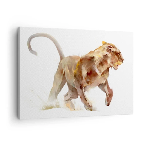 Bild auf Leinwand - Leinwandbild - Eine laufende Löwin in einer künstlerischen Interpretation - 70x50cm - Wilde Anmut - Moderne Wanddekoration für Wohnzimmer und Schlafzimmer ARTTOR
