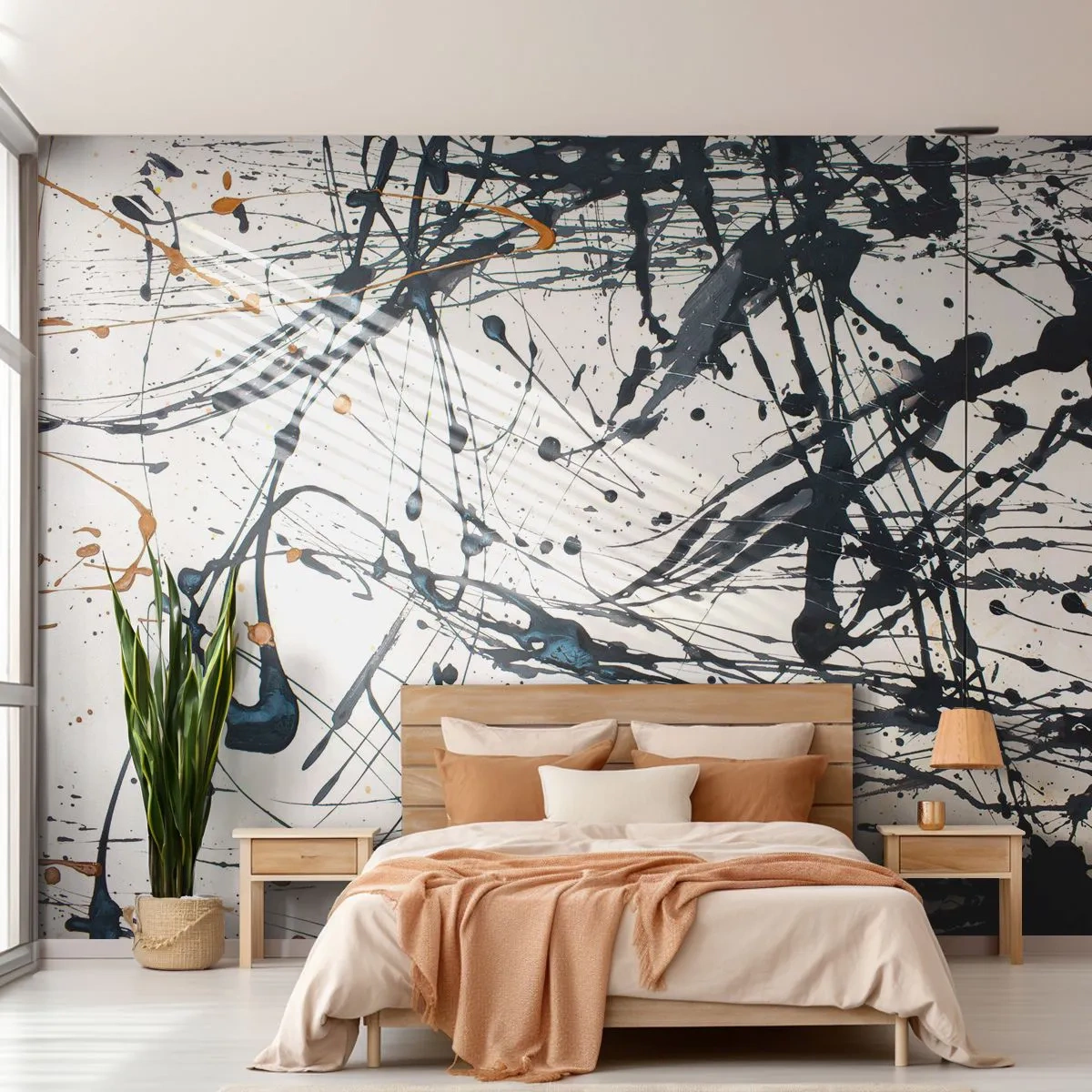 Fototapete Premium Canvas - Abstraktes Malmuster mit dynamischen Linien und Punkten - 100x70cm - Sinn machen oder keinen Sinn machen? - Moderne Wanddekoration für Wohnzimmer und Schlafzimmer ARTTOR