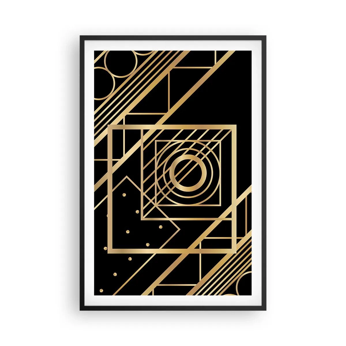 Poster in einem schwarzem Rahmen - Goldene Geometrie - 61x91 cm