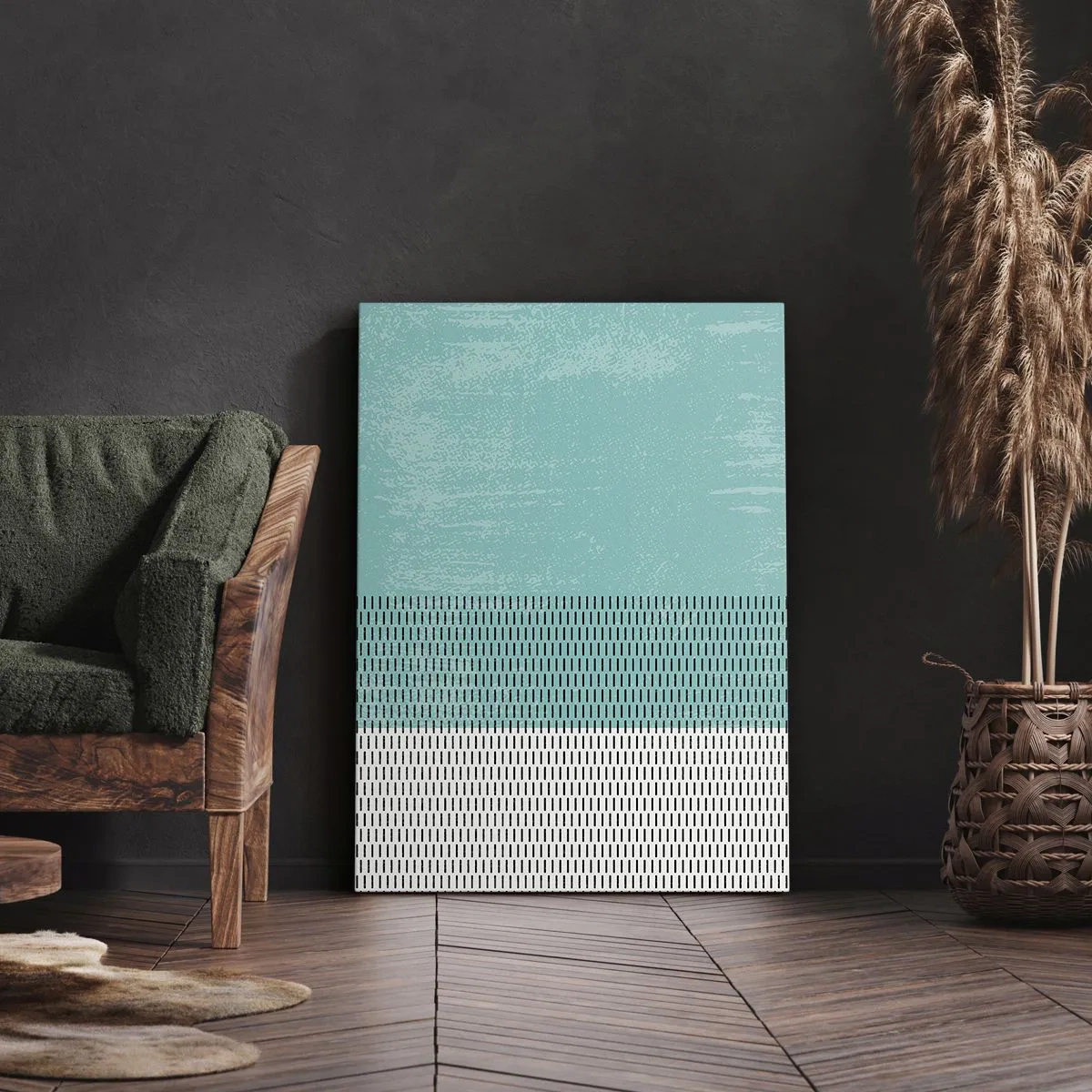 Bild auf Leinwand - Leinwandbild - Geometrische Komposition mit Türkis und Linien - 70x100cm - Eine ausgewogene Komposition - Moderne Wanddekoration für Wohnzimmer und Schlafzimmer ARTTOR