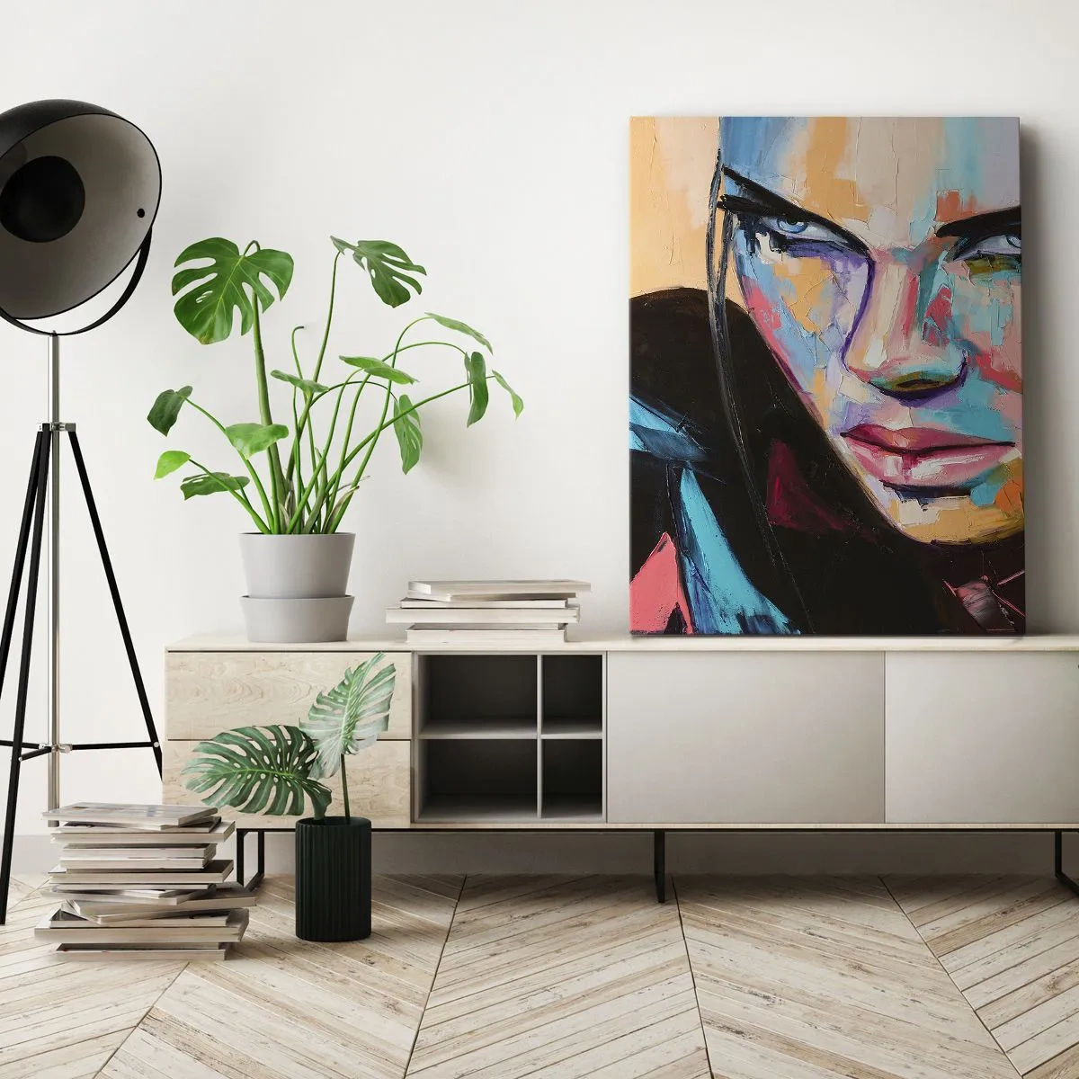 Bild auf Leinwand - Leinwandbild - Porträt einer Frau in lebendigen abstrakten Farben - 70x100cm - Wild im Herzen - Moderne Wanddekoration für Wohnzimmer und Schlafzimmer ARTTOR