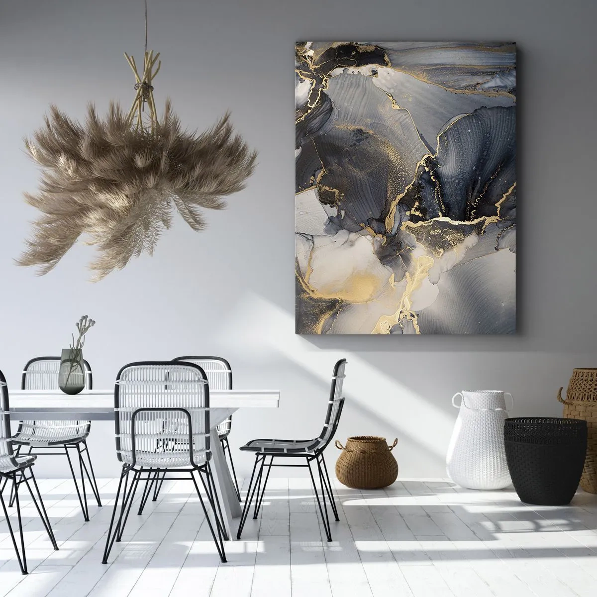 Bild auf Leinwand - Leinwandbild - Abstraktes Gold und Grau auf Leinwand - 50x70cm - Leben aus Stein - Moderne Wanddekoration für Wohnzimmer und Schlafzimmer ARTTOR
