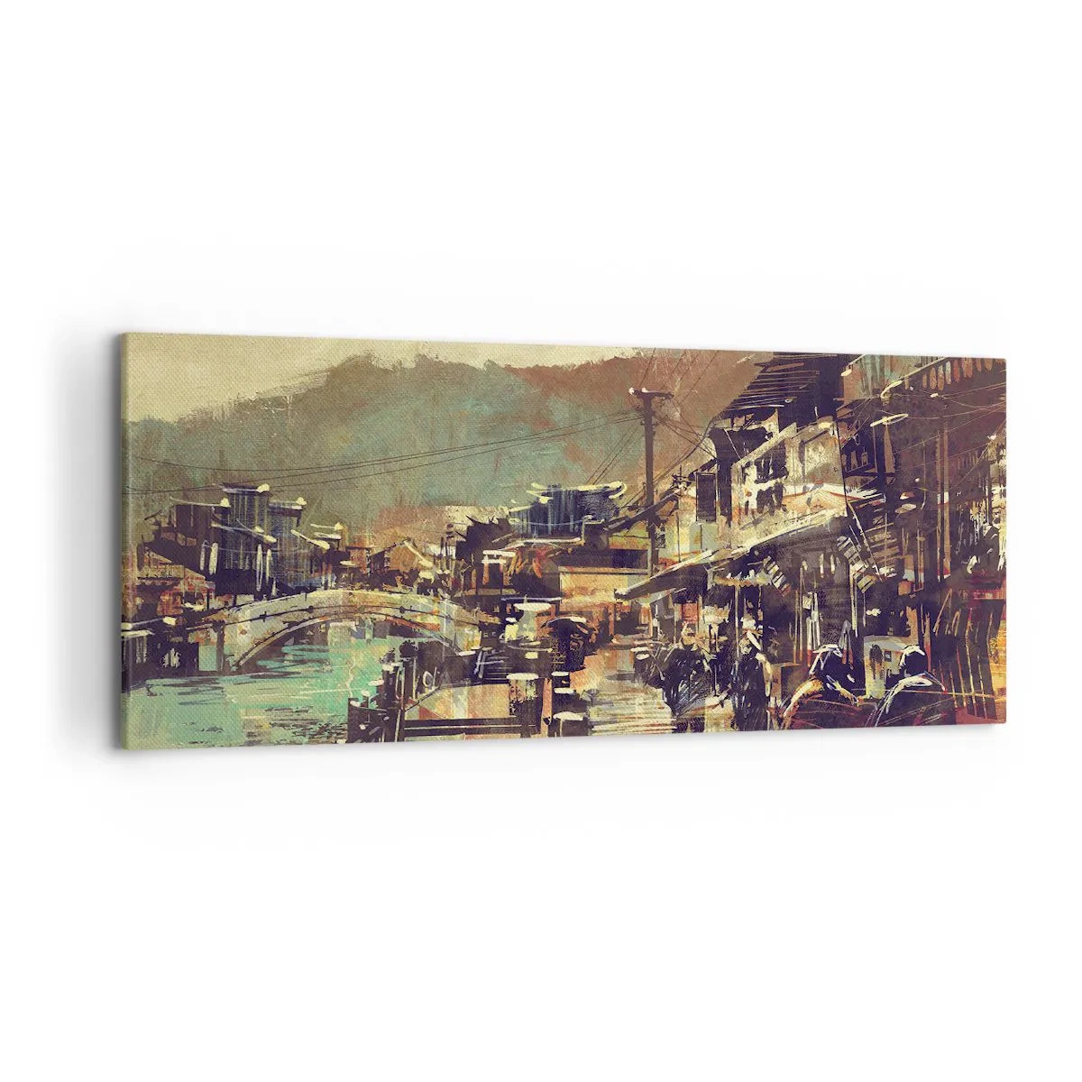 Bild auf Leinwand - Leinwandbild - Eine Stadt mit einer Brücke und kunstvoll gestalteten Straßen - 120x50cm - Das Leben als Reichtum an Grau - Moderne Wanddekoration für Wohnzimmer und Schlafzimmer ARTTOR