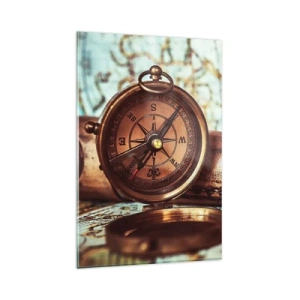 Glasbild - Bild auf glas - Ein Retro-Set mit Kompass, Teleskop und Karte im Reisethema - 80x120cm - Ein Piratenabenteuer in der Karibik wartet - Moderne Wanddekoration für Wohnzimmer und Schlafzimmer ARTTOR