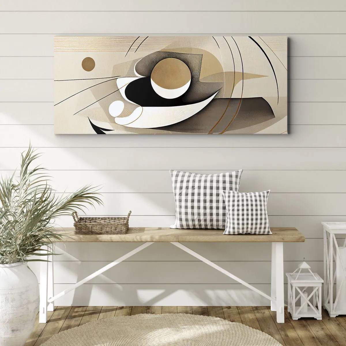 Bild auf Leinwand - Leinwandbild - Abstrakte Komposition in Beige- und Schwarztönen - 160x50cm - Komposition: die Essenz des Wortes - Moderne Wanddekoration für Wohnzimmer und Schlafzimmer ARTTOR