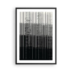Poster in einem schwarzem Rahmen - Abstrakte Komposition aus schwarzen Linien auf weißem Hintergrund - 50x70cm - Wellen und Vibrationen - Moderne Wanddekoration für Wohnzimmer und Schlafzimmer ARTTOR