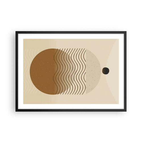 Poster in einem schwarzem Rahmen - Geometrische Abstraktion mit Kreisen und Wellenlinien in warmen Farben. - 70x50cm - Zur Entstehung geometrischer Figuren - Moderne Wanddekoration für Wohnzimmer und Schlafzimmer ARTTOR