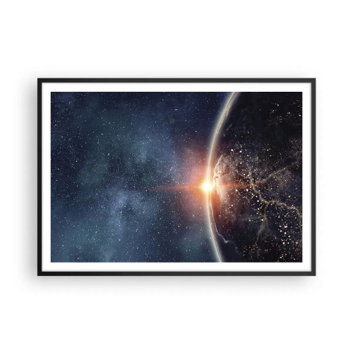 Poster in einem schwarzem Rahmen - Die Erde vom Weltraum aus gesehen mit der aufgehenden Sonne - 100x70cm - In einer neuen Perspektive - Moderne Wanddekoration für Wohnzimmer und Schlafzimmer ARTTOR