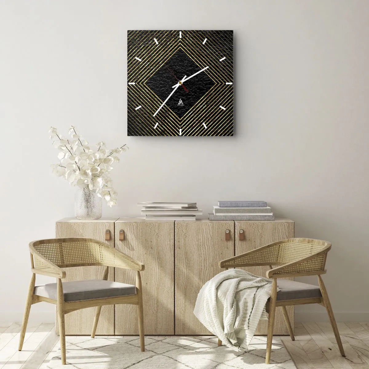 Wanduhr - Glasuhr - Geometrie im glamourösen Stil - 40x40 cm