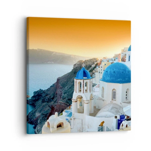 Bild auf Leinwand - Leinwandbild - Santorini - an die Felsen gekuschelt - 30x30 cm
