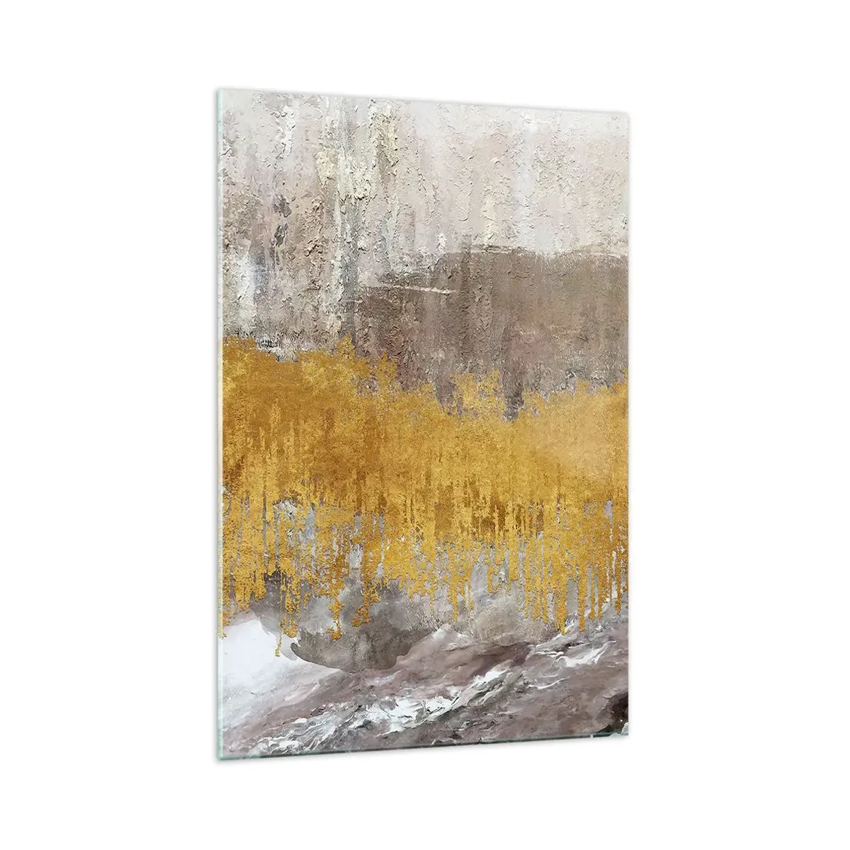 Glasbild - Bild auf glas - Abstraktes Muster in Gold und Beige - 70x100cm - Goldene Explosion - Moderne Wanddekoration für Wohnzimmer und Schlafzimmer ARTTOR