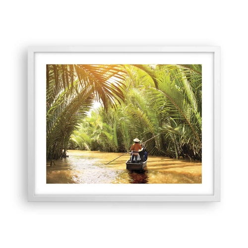 Poster in einem weißen Rahmen - Eine Palmenschlucht entlang - 50x40 cm