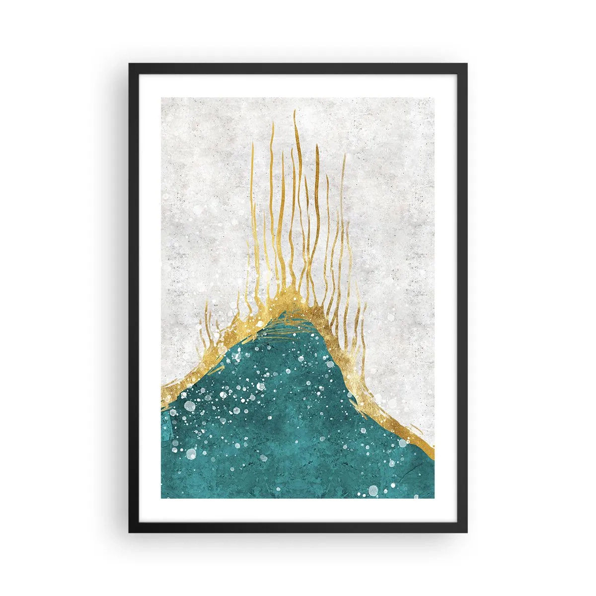 Poster in einem schwarzem Rahmen - Abstrakte Komposition in Gold und Blau - 50x70cm - Goldene Flut - Moderne Wanddekoration für Wohnzimmer und Schlafzimmer ARTTOR