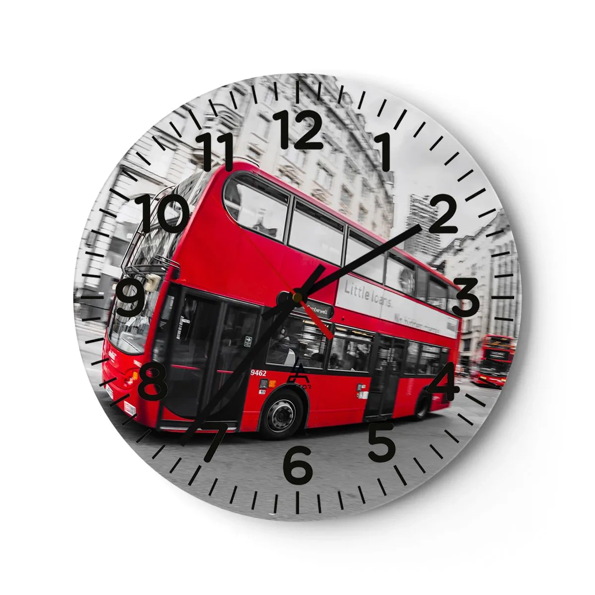 Wanduhr - Glasuhr - London traditionell - mit dem Bus - 40x40 cm