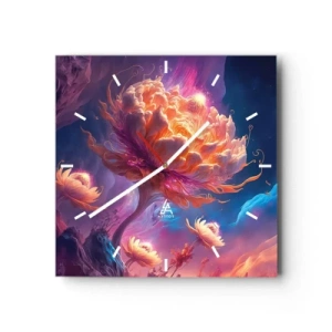 Wanduhr - Glasuhr - Fantasieblumen in einer kosmischen Landschaft - 30x30cm - Andere Welt - Moderne Wanddekoration für Wohnzimmer und Schlafzimmer ARTTOR