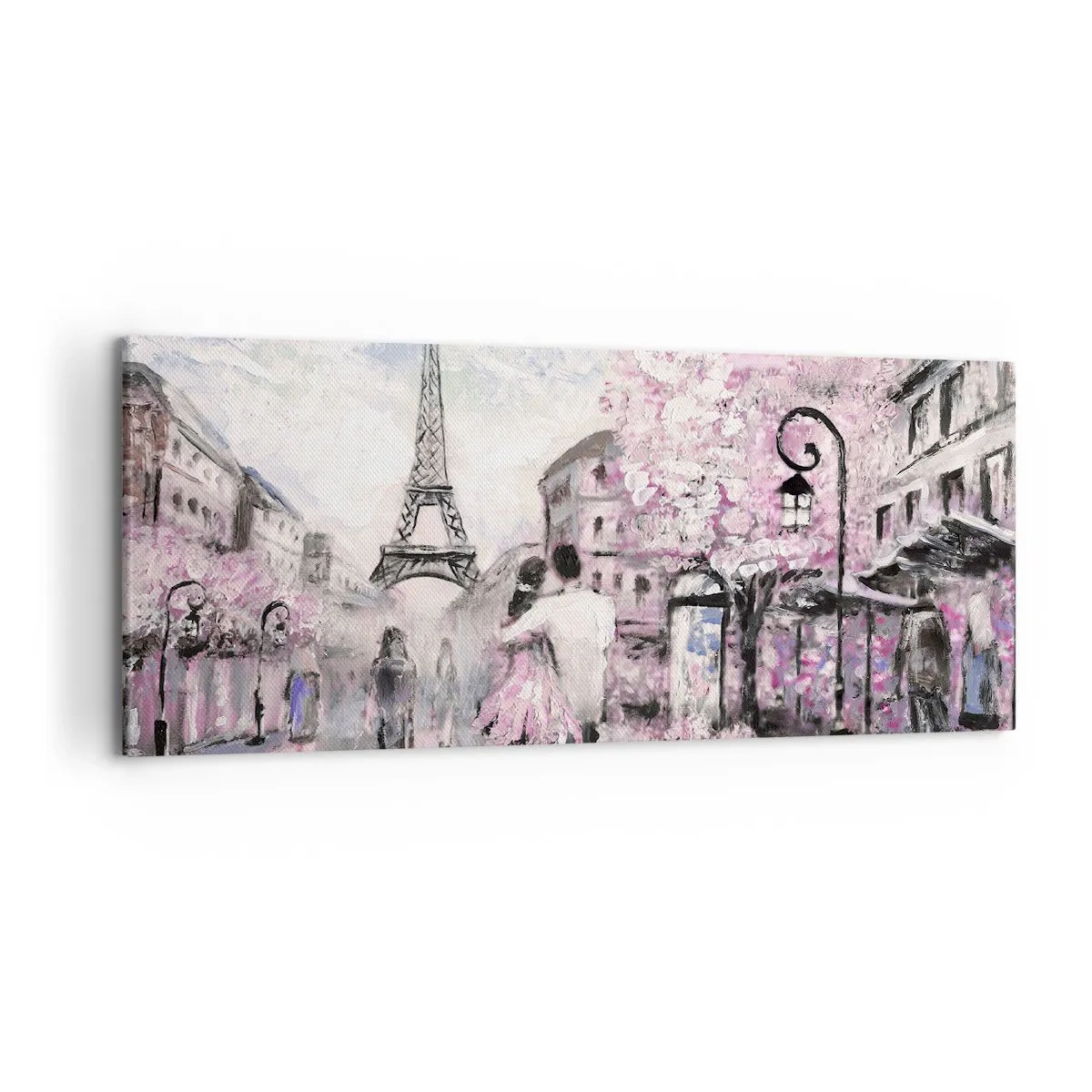Bild auf Leinwand - Leinwandbild - Ein romantischer Spaziergang in Paris am Eiffelturm - 120x50cm - Wie man sich verlieben kann, ist nur in ... - Moderne Wanddekoration für Wohnzimmer und Schlafzimmer ARTTOR