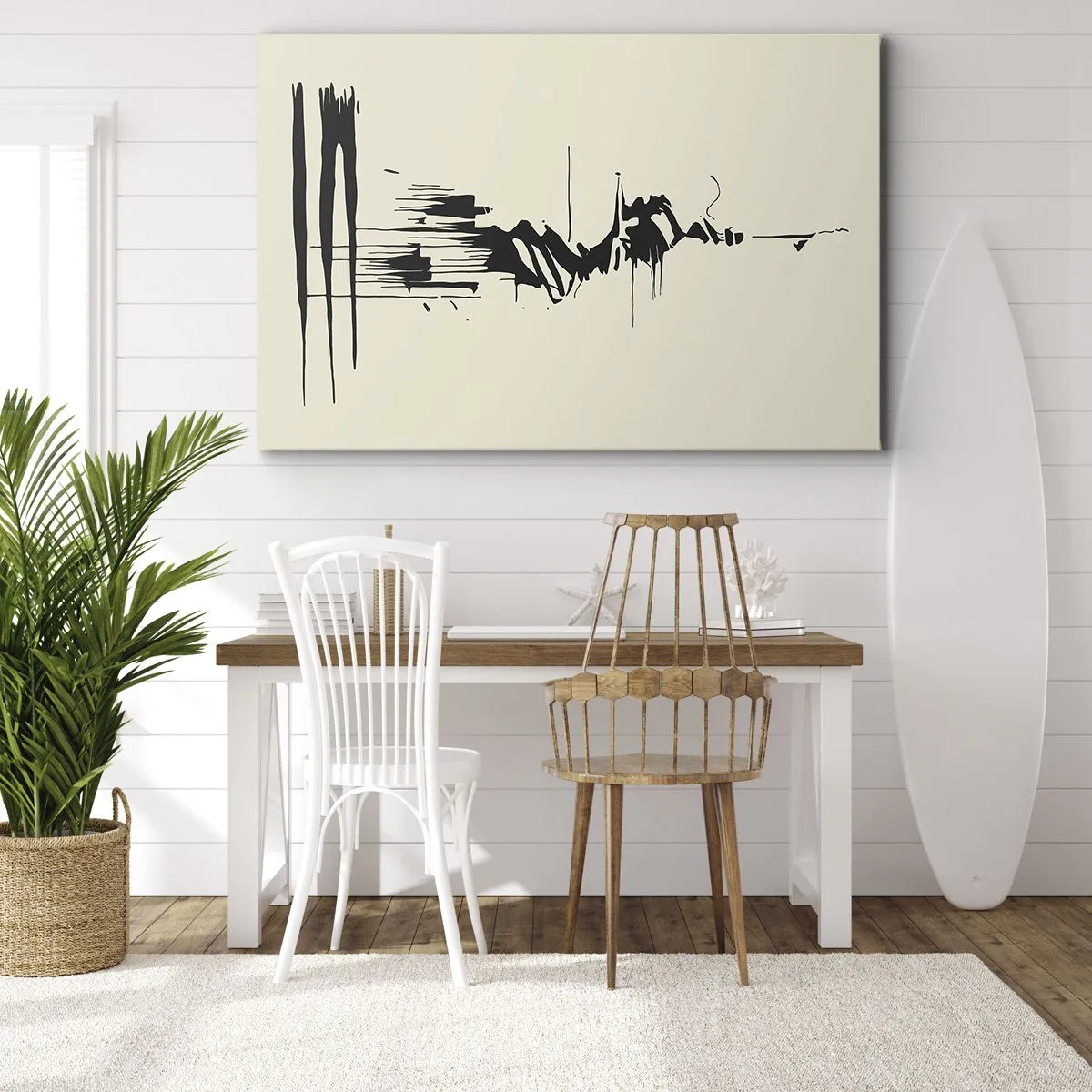 Bild auf Leinwand - Leinwandbild - Minimalistische Abstraktion mit schwarzen Linien auf hellem Hintergrund - 120x80cm - Hastige Abstraktion - Moderne Wanddekoration für Wohnzimmer und Schlafzimmer ARTTOR