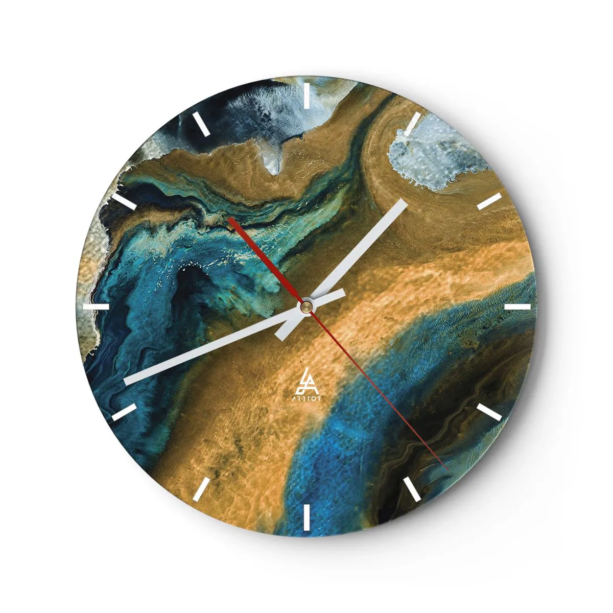Wanduhr - Glasuhr - Abstraktes Muster in Blau- und Goldtönen - 30x30cm - Blau - Gelb - gegenseitige Beeinflussung - Moderne Wanddekoration für Wohnzimmer, Küche und Schlafzimmer ARTTOR