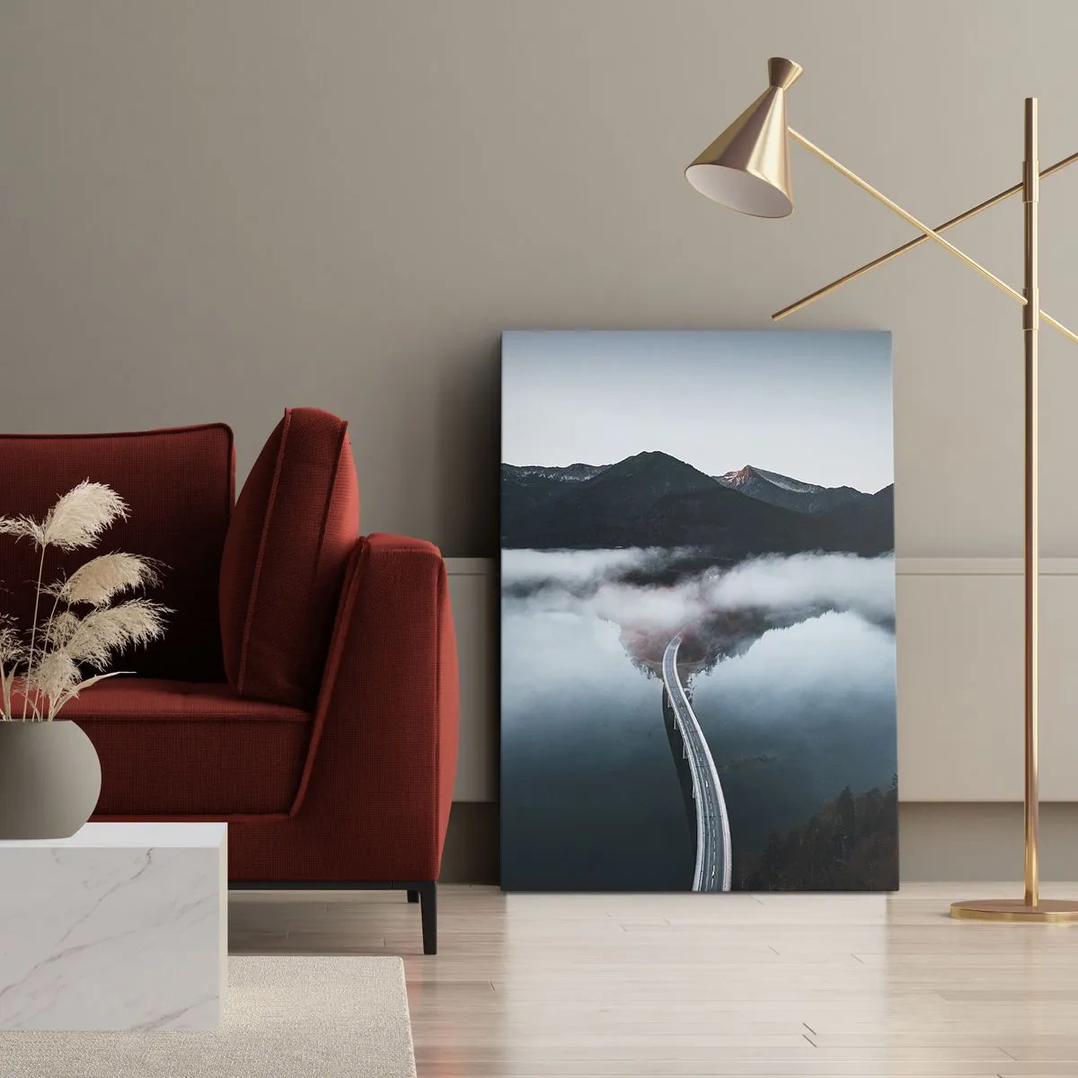 Bild auf Leinwand - Leinwandbild - Über Wasser so glatt wie ein Spiegel - 65x120 cm