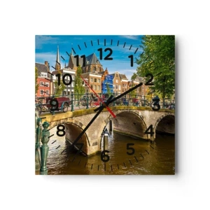 Wanduhr - Glasuhr - Frühling am Kanal - 40x40 cm