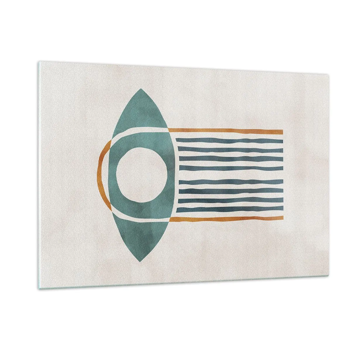 Glasbild - Bild auf glas - Geometrische Form mit einem Kreis und Linien in Grün- und Rottönen. - 120x80cm - Zeichen und Rituale - Moderne Wanddekoration für Wohnzimmer und Schlafzimmer ARTTOR