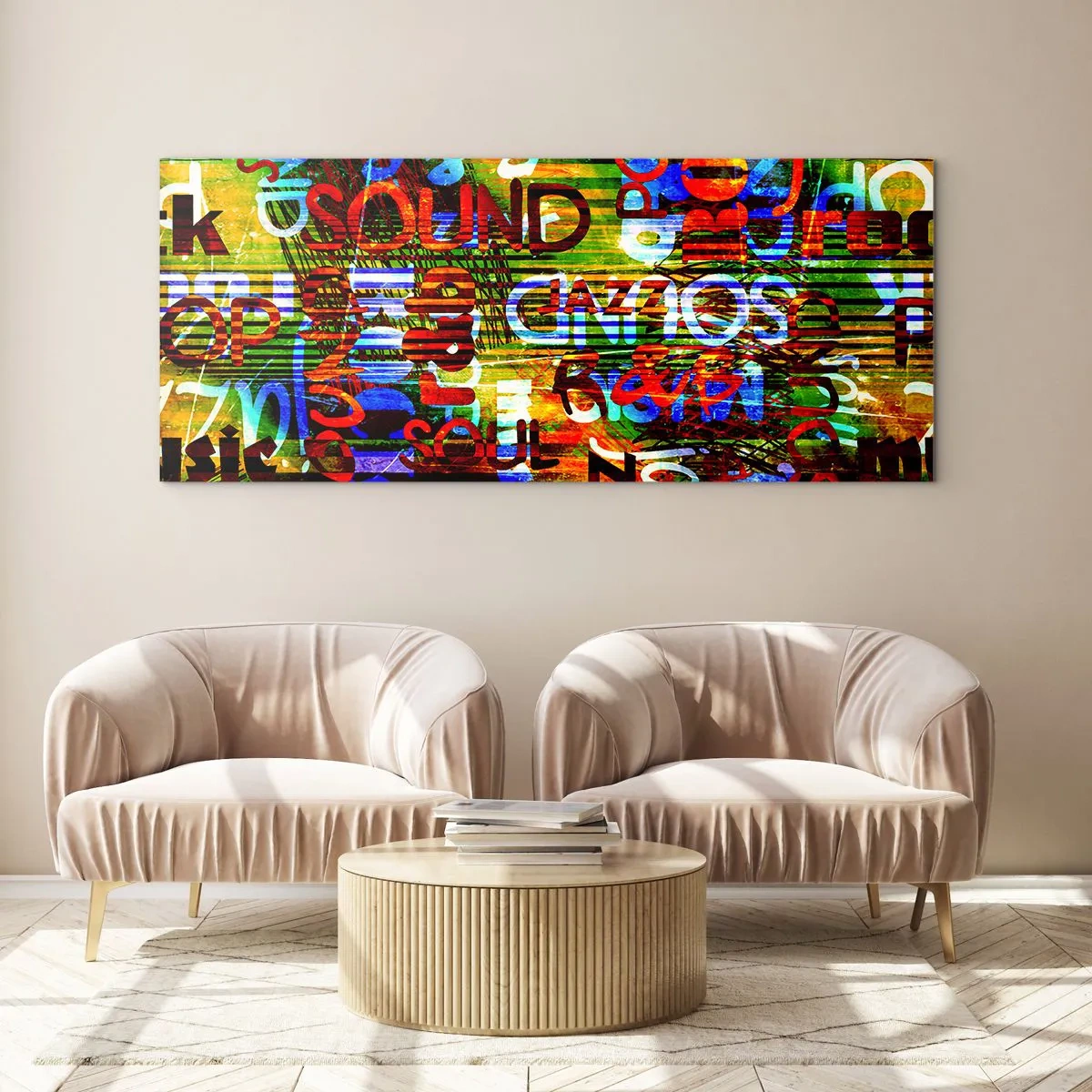 Glasbild - Bild auf glas - Alle Farben des Klangs - 90x30 cm