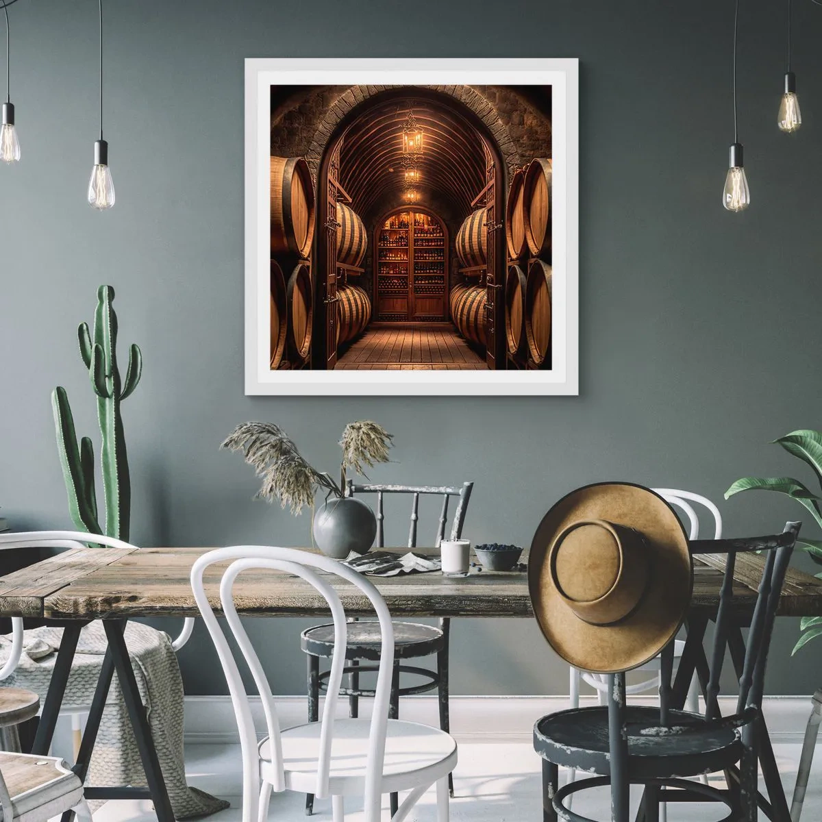 Poster in einem weißen Rahmen - Stimmungsvoller Keller - 60x60 cm