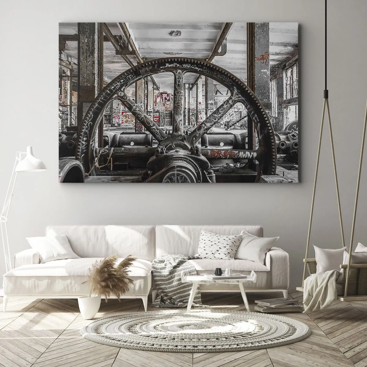 Bild auf Leinwand - Leinwandbild - Ein alter Mechanismus in einem verlassenen Industriegebäude - 120x80cm - Das geheime Leben der Fabrik - Moderne Wanddekoration für Wohnzimmer und Schlafzimmer ARTTOR