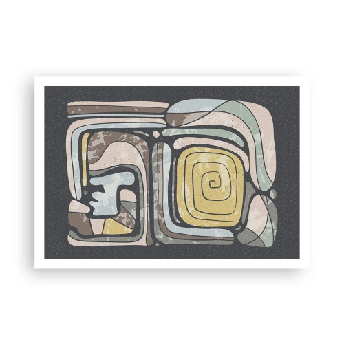 Poster - Präkolumbianische Muster in Pastellfarben auf dunklem Hintergrund - 100x70cm - Abstraktion im präkolumbianischen Geist - Moderne Wanddekoration für Wohnzimmer und Schlafzimmer ARTTOR