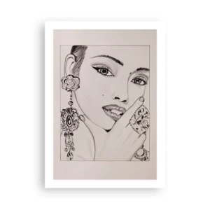 Poster - Skizze einer Frau mit glamourösem Schmuck - 50x70cm - Das schönste Juwel - Moderne Wanddekoration für Wohnzimmer und Schlafzimmer ARTTOR