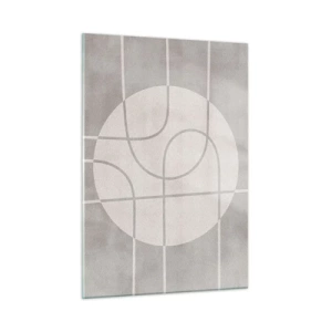 Glasbild - Bild auf glas - Beige Linien und Kreise bilden eine geometrische Komposition - 50x70cm - Kreisförmig und geradeaus - Moderne Wanddekoration für Wohnzimmer und Schlafzimmer ARTTOR