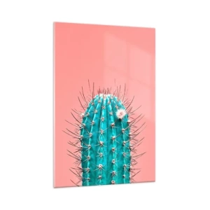 Glasbild - Bild auf glas - Eine künstlerische Interpretation eines Kaktus auf rosa Hintergrund - 70x100cm - Schau einfach hin - Moderne Wanddekoration für Wohnzimmer und Schlafzimmer ARTTOR