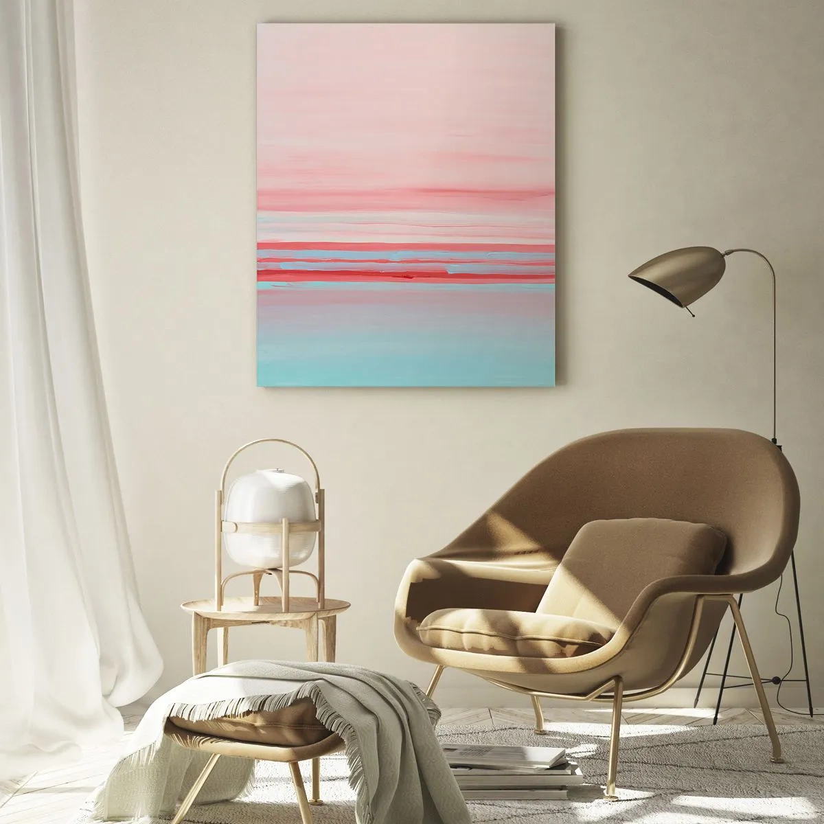 Glasbild - Bild auf glas - Pastellfarbene Linien in Rosa- und Blautönen in einer minimalistischen Komposition - 70x100cm - Abstraktion im Morgengrauen - Moderne Wanddekoration für Wohnzimmer und Schlafzimmer ARTTOR