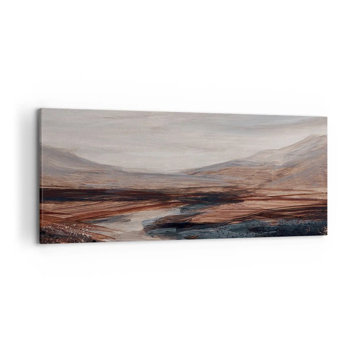 Bild auf Leinwand - Leinwandbild - Eine malerische Landschaft mit Fluss und Bergen - 120x50cm - Ruhiges Tal - Moderne Wanddekoration für Wohnzimmer und Schlafzimmer ARTTOR