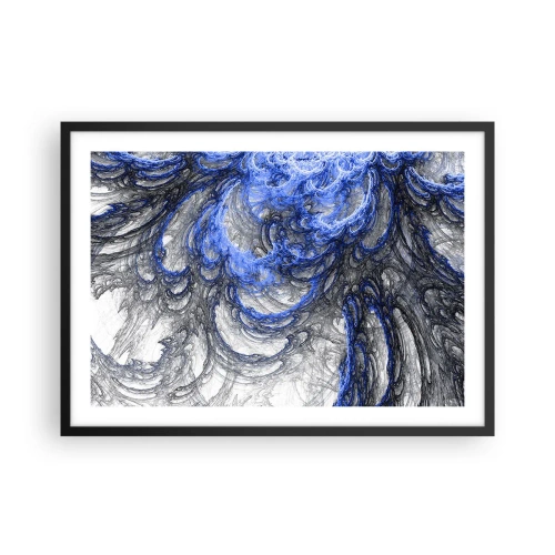 Poster in einem schwarzem Rahmen - Abstrakte Wellen in Blau- und Grautönen - 70x50cm - Die Geburt einer Welle - Moderne Wanddekoration für Wohnzimmer und Schlafzimmer ARTTOR