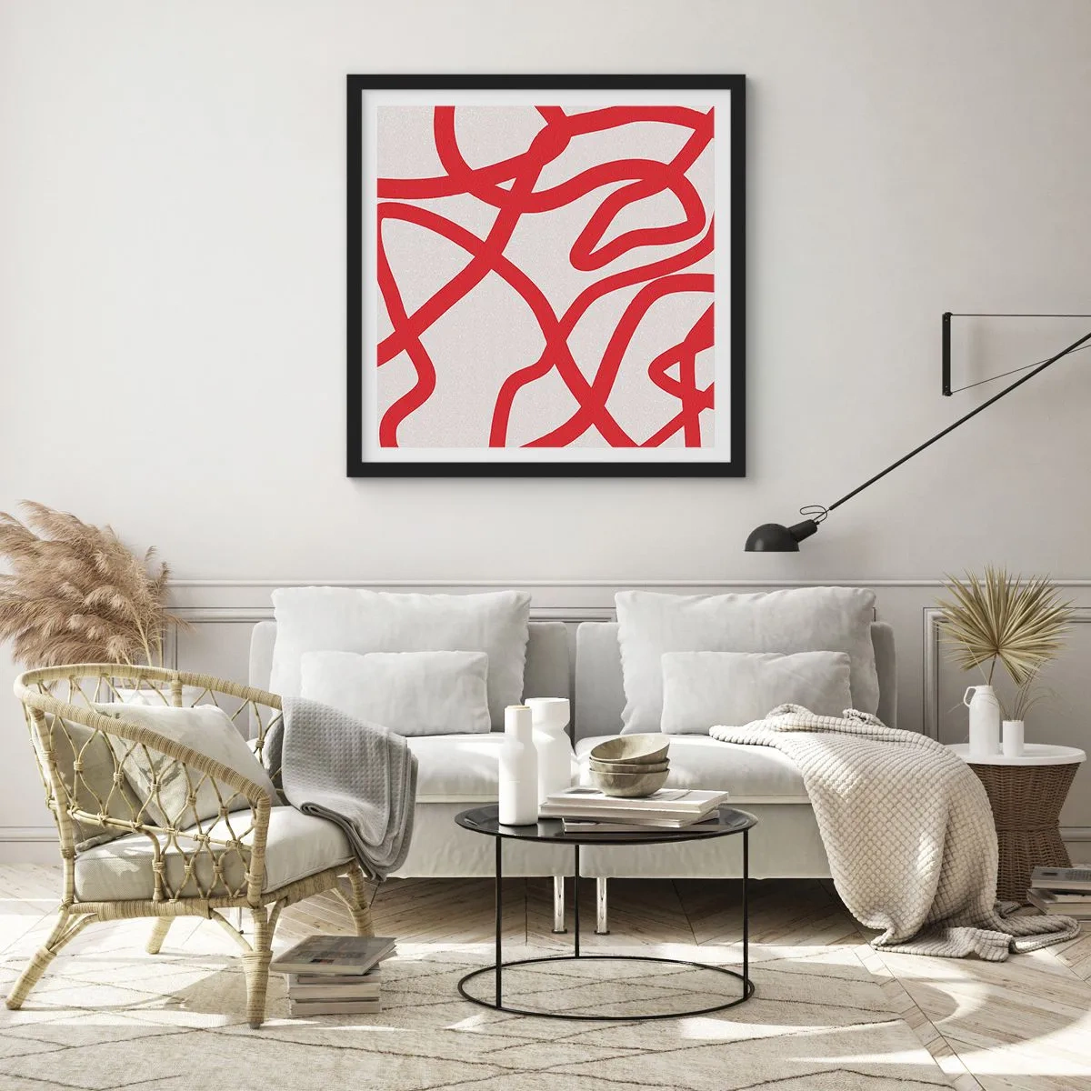 Poster in einem schwarzem Rahmen - Rot auf Weiß - 30x30 cm