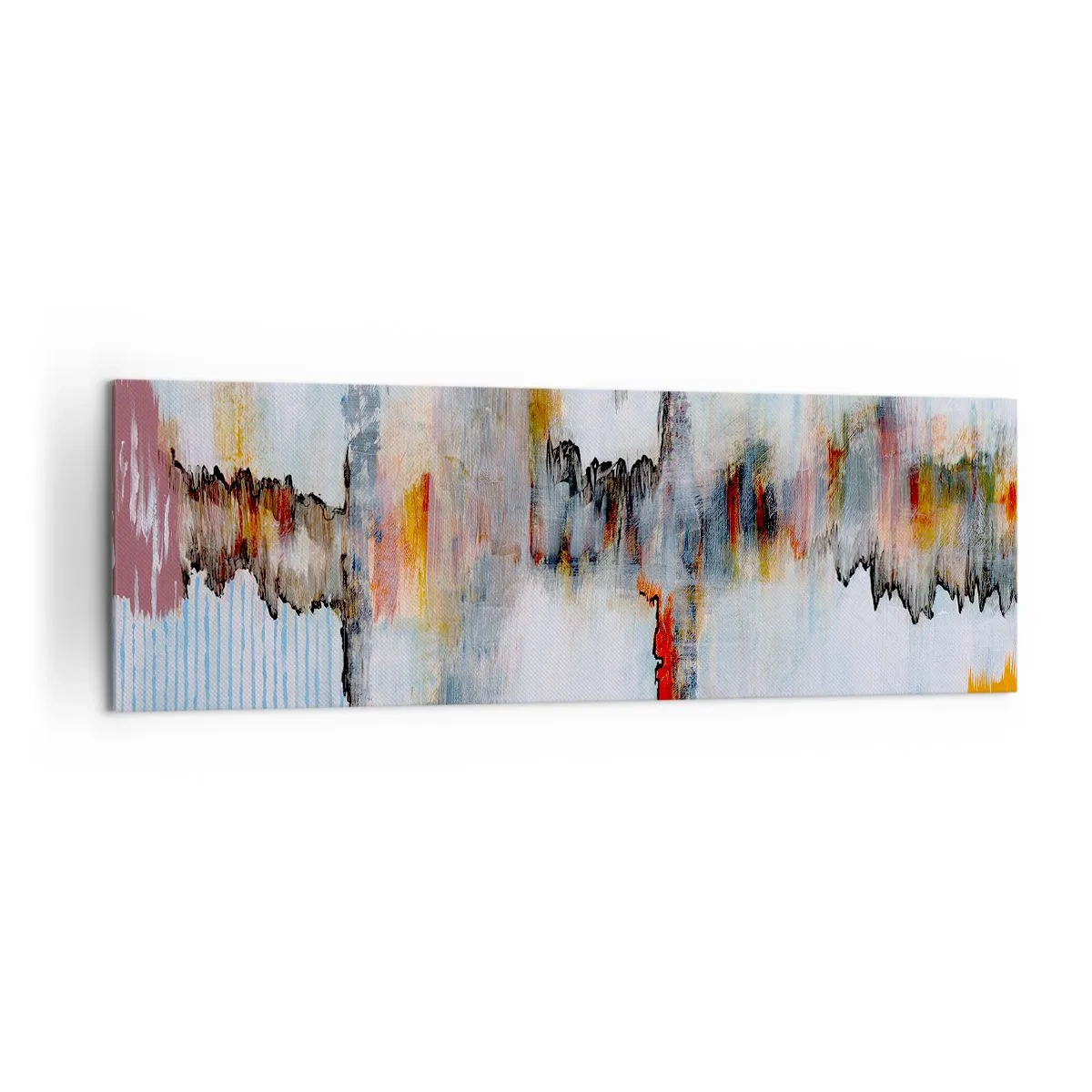 Bild auf Leinwand - Leinwandbild - Abstraktes Muster mit lebendigen Farben auf hellem Hintergrund - 160x50cm - Ein Stock auf dem Wasser - Moderne Wanddekoration für Wohnzimmer und Schlafzimmer ARTTOR