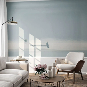 Fototapete Premium Sand - Ja, ich warte. - Minimalistisch, Einsam, Mann - 300x210 cm