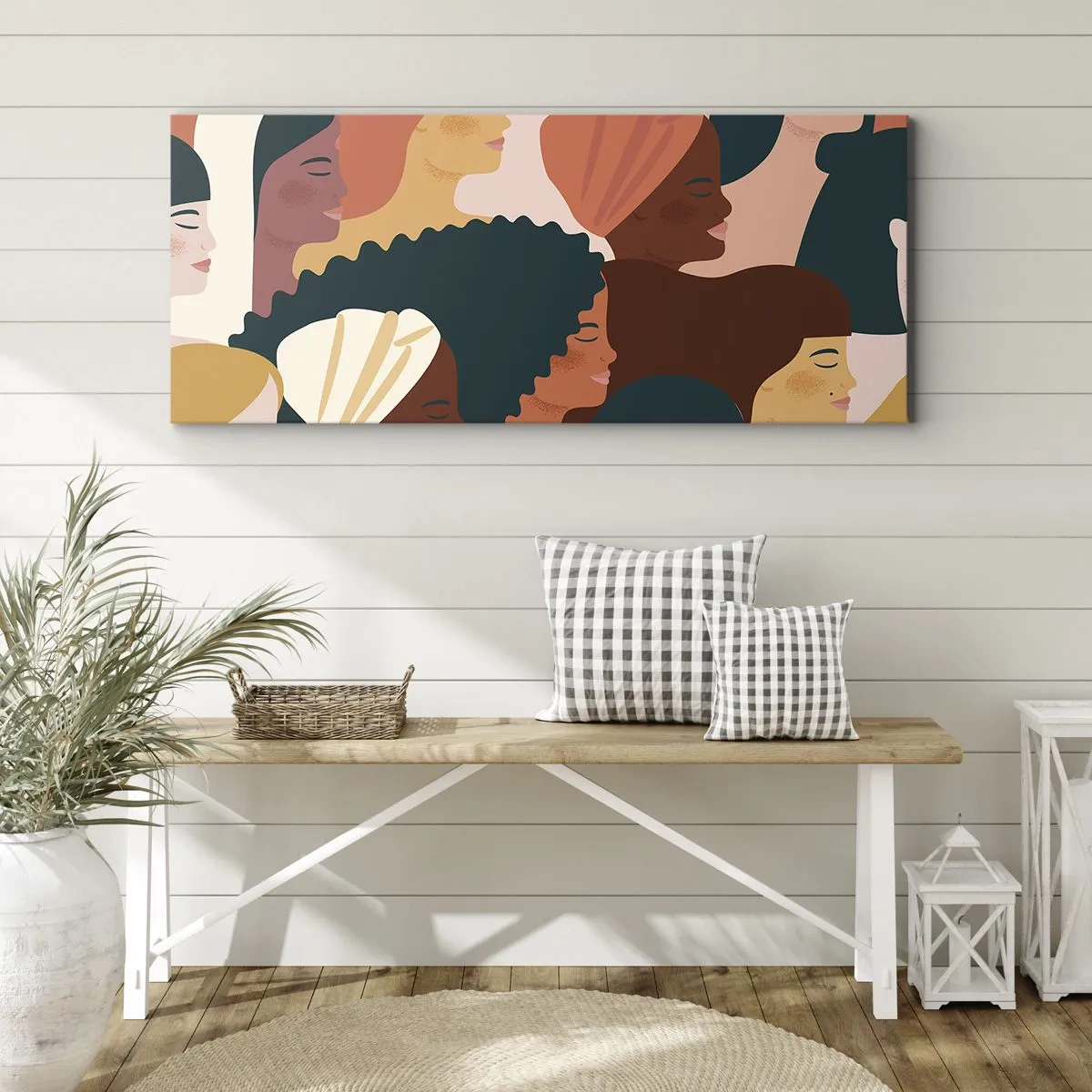 Bild auf Leinwand - Leinwandbild - Farbenfrohe Frauenprofile in verschiedenen Stilen - 160x50cm - Nur Weiblichkeit - Moderne Wanddekoration für Wohnzimmer und Schlafzimmer ARTTOR