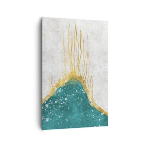 Bild auf Leinwand - Leinwandbild - Eine abstrakte Komposition in Gold- und Türkistönen - 80x120cm - Goldene Flut - Moderne Wanddekoration für Wohnzimmer und Schlafzimmer ARTTOR