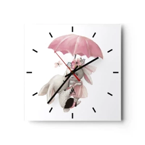 Wanduhr - Glasuhr - Süße Häschen unter einem rosa Regenschirm - 30x30cm - Das ist eben Liebe - Moderne Wanddekoration für Wohnzimmer und Schlafzimmer ARTTOR