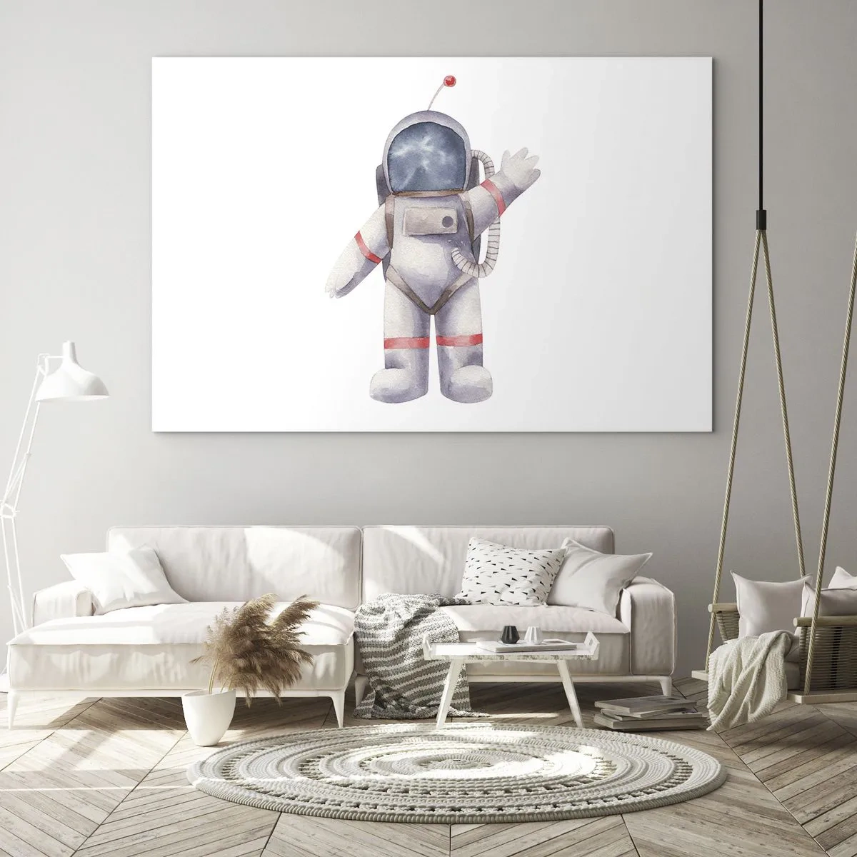 Glasbild - Bild auf glas - Astronaut winkt im Weltraum - 100x70cm - Bis dann! - Moderne Wanddekoration für Wohnzimmer und Schlafzimmer ARTTOR